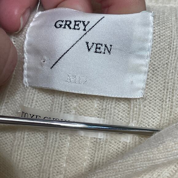 Grey Ven Emma Ribbed Polo Top Wool Cashmere in Cream Sz M - Picture 7 of 7